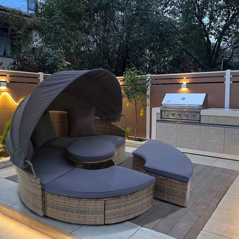 Outdoor Round Daybed with Retractable Canopy