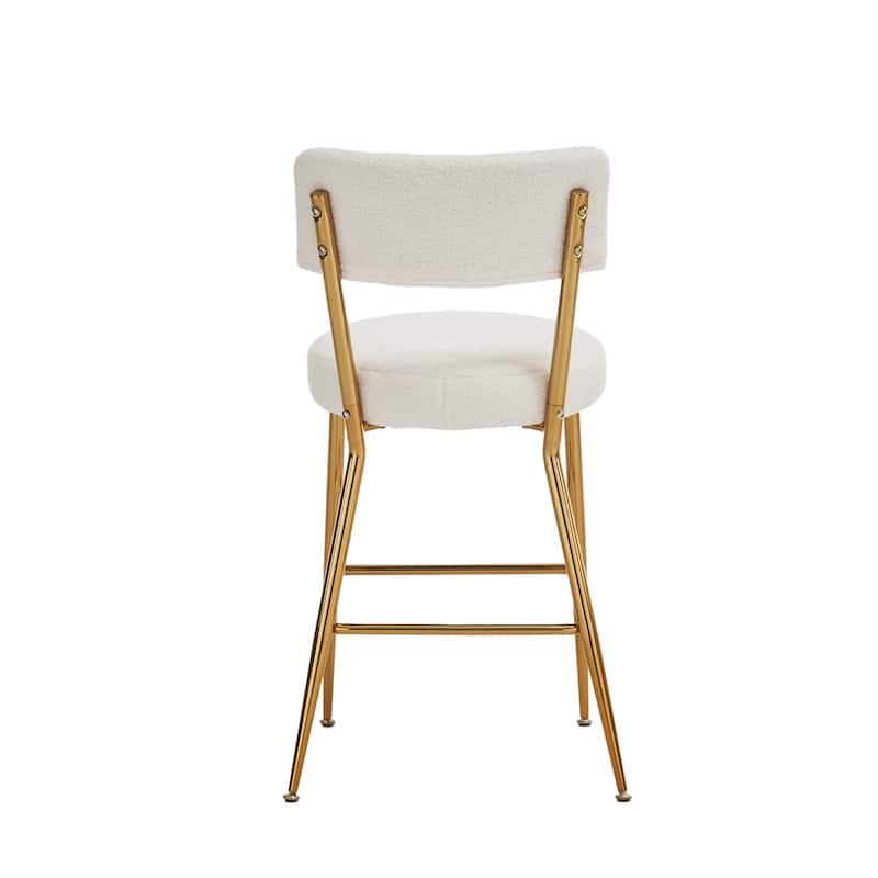 Set of 2 Modern Teddy Fabric Upholstered Bar Stools, Metal Base High Stool Suitable for Kitchen, Dining and Living Room
