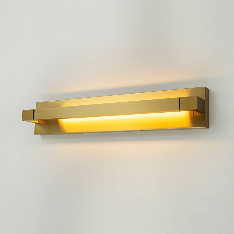23.6 in. 1-Light Modern Black/Gold Linear Bathroom Vanity Light over Mirror Rotatable Aluminum Integrated LED Wall Light