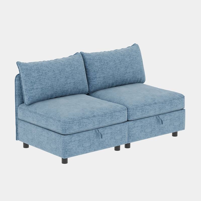 68" Loveseat Sofa with Storage Upholstered Sectional Sofa Chenille Cloud Couch with 2 Ottoman, Sleeper Sofa Bed for Small Spaces