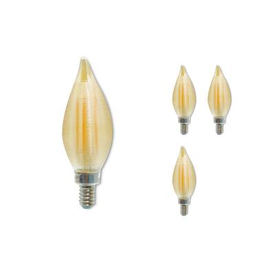 Bulbrite Spunlite Pack of (4) 4 Watt Dimmable C11 LED Filament Light Bulb with Amber Glass Finish and Candelabra (E12) Base