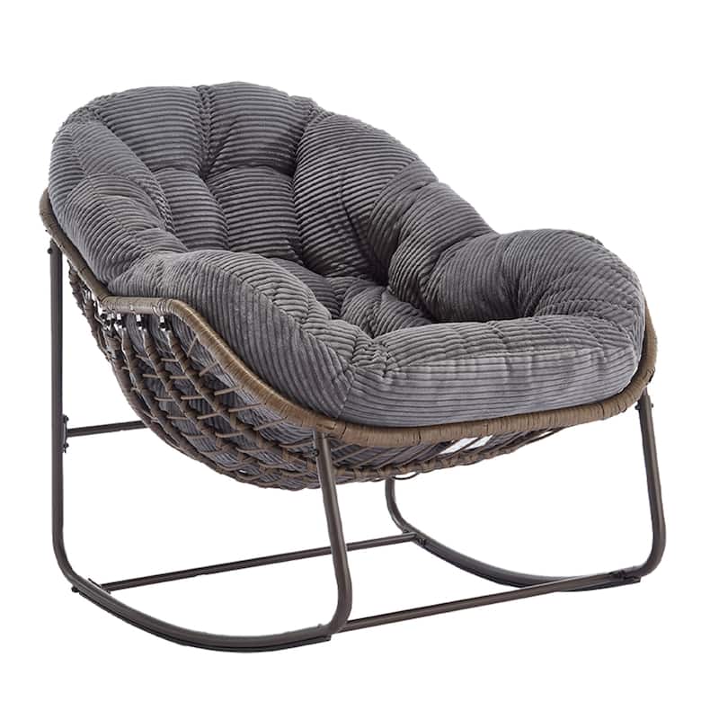 Outdoor Rattan Rocker Recliner Chair With Polyester Padded Cushion