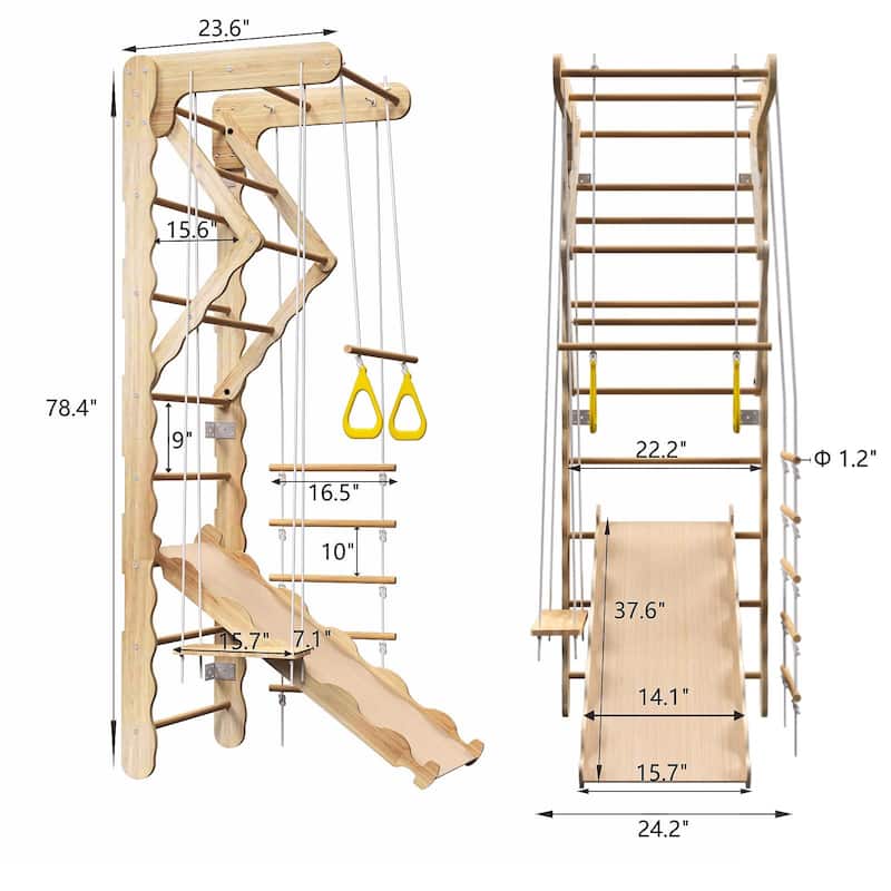 GDF Studio - Montessori Foldable Wooden Pikler Triangle Climbing Set for Kids - Natural Wood