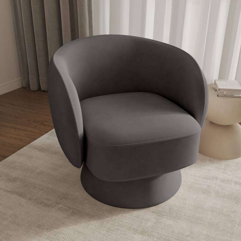 Raze Modern Teddy Bouclé Swivel Accent Chair - Comfy Curved Barrel Armchair for Living Room, Bedroom, or Nursery