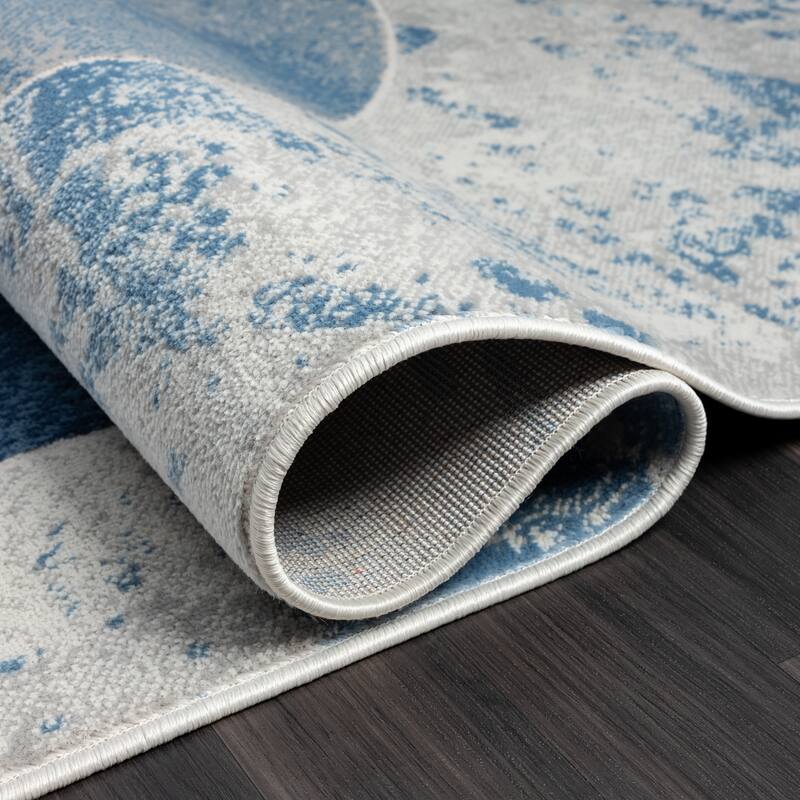 Abani Atlas Collection ATL110A Intertwined Circles Blue Grey Area Rug