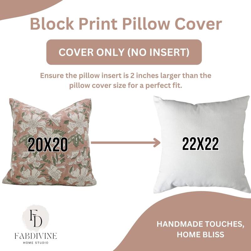 Fabdivine Block Print 12x20 Inch Pillow Cover Pure Linen Floral Farmhouse Decor Accent for Brown Soft, Cushion Case, Kanak Buti