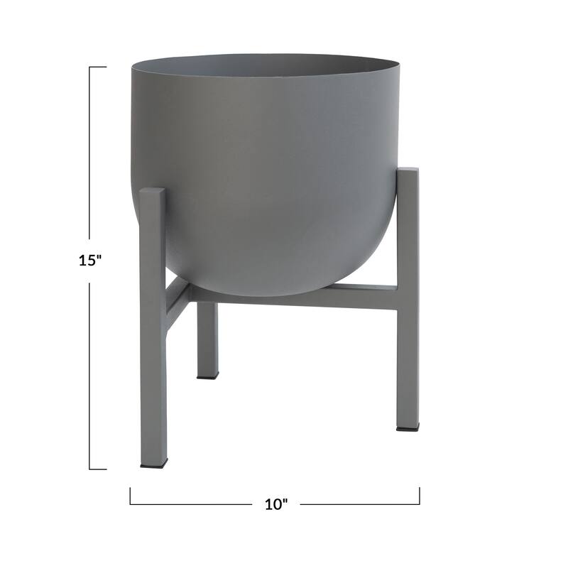 Textured Metal Planter Pot with Stand