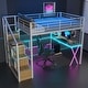 preview thumbnail 4 of 19, Metal Loft Bed with Integrated Work Area, Wardrobe, Storage Stairs, and LED Lighting
