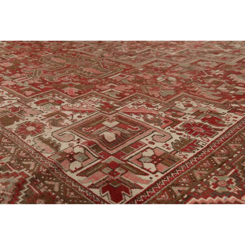 Red Geometric Heriz Persian Vintage Rug Handmade Oriental Wool Carpet - 9'10"x 13'3"