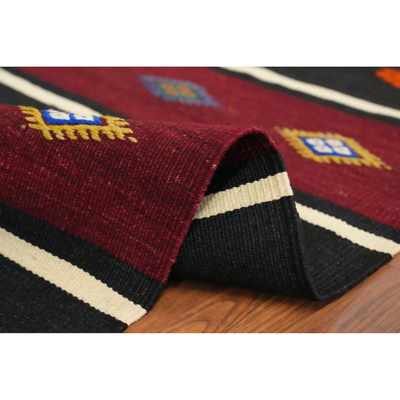 Hand Woven Oriental 100% Wool Carpet Southwestern Tribal Red Kilim Area Rug - 10' 5'' X 5' 8''