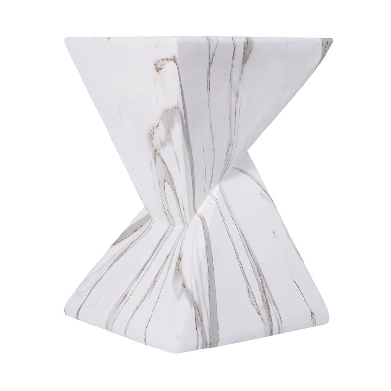 Christopher Knight Home - Modern Indoor/Outdoor 18.5"H Geometric Faux Marble MgO Accent Side Table with Sculptural Fluted Design