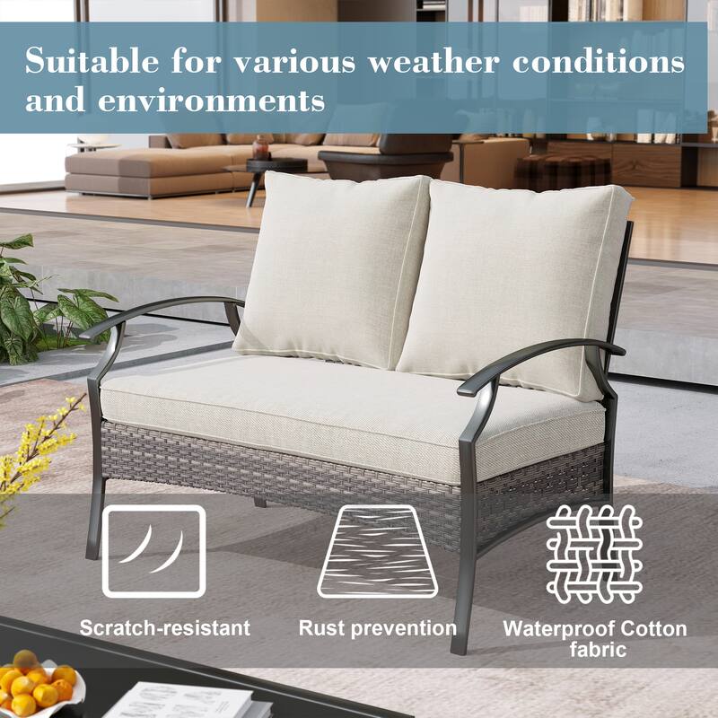 Uixe Outdoor Patio All-Weather Wicker Loveseat with Cushions