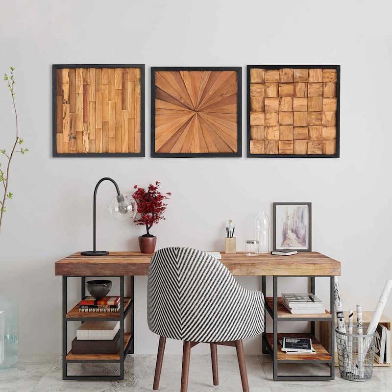 Reclaimed Wood Bricks Pattern Square Wall Decor