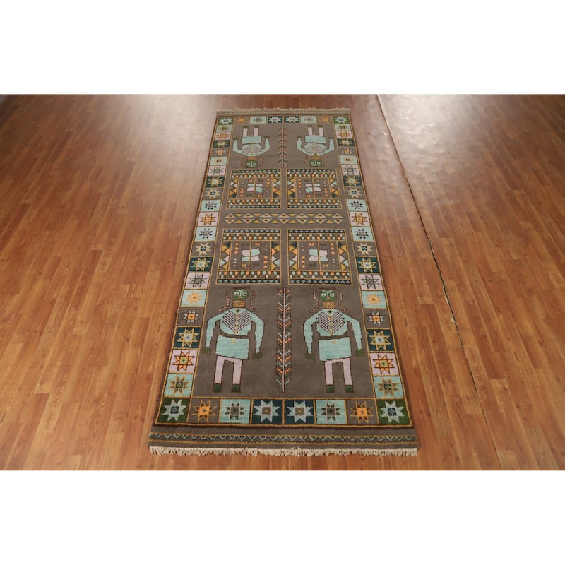 Hand Knotted Oriental 100% Wool Carpet Traditional Tribal Brown Heriz (serapi) Runner Rug - 9' 11'' X 4' 0''