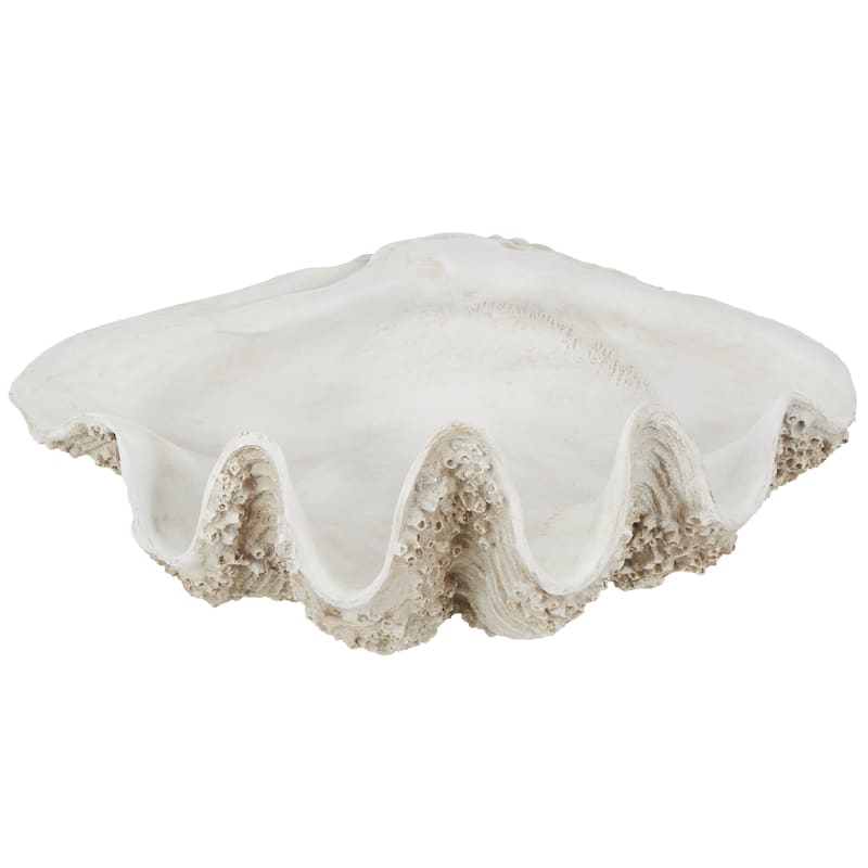White Polystone Large Textured Shell Decorative Sculpture - White