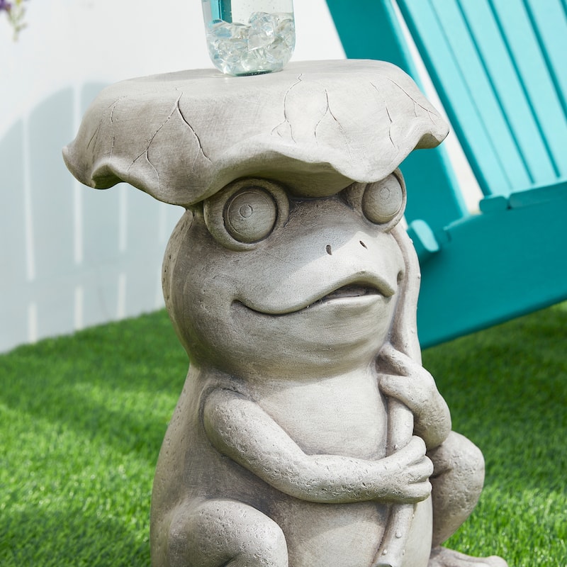 Glitzhome 19"H MGO Frog and Lotus Faux Concrete Garden Stool