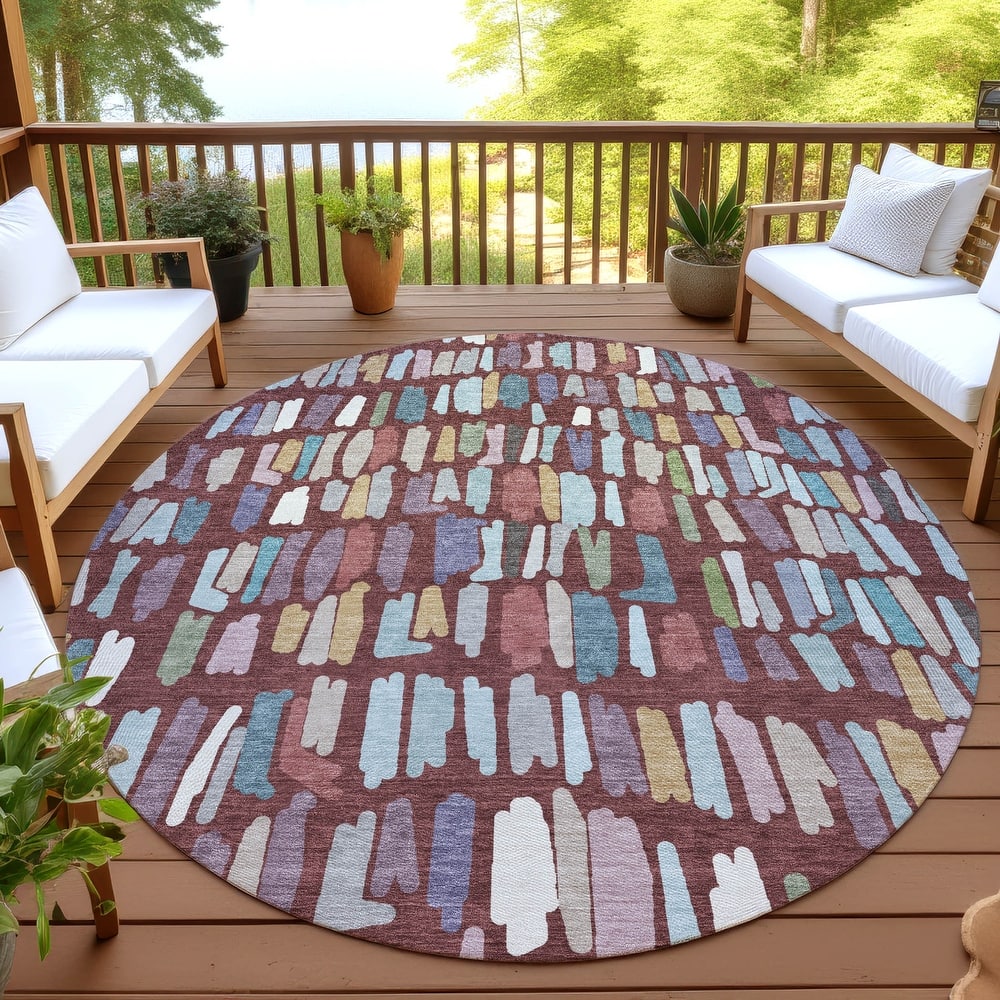 Machine Washable Indoor/ Outdoor Modern Mosaic Chantille Rug