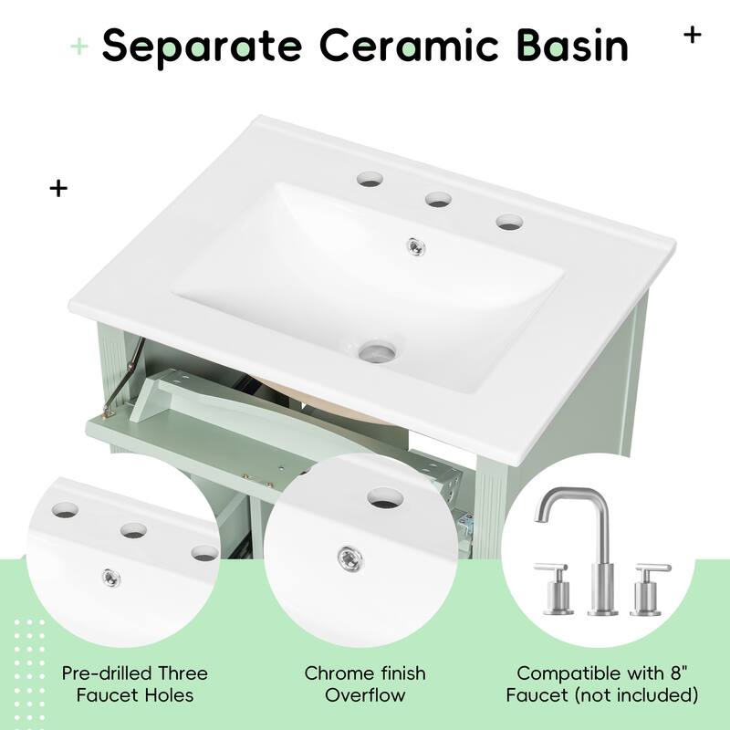 24 Inch Bathroom Vanity with Ceramic Sink Combo, Undermount Vanity Sink Cabinet Bathroom Storage Cabinet for Small Space