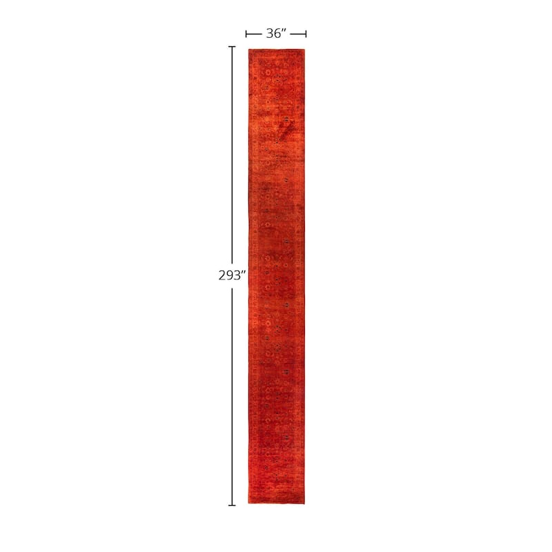 Contemporary Overdyed Wool Hand Knotted Runner - 3' 0" x 24' 5"
