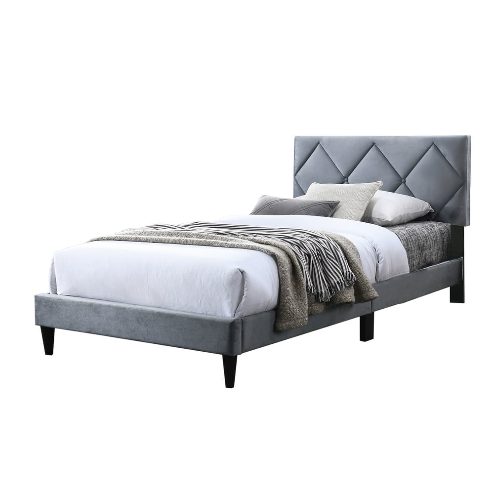 Velvet Upholstered Adjustable Headboard Full Bed with Tufting Design