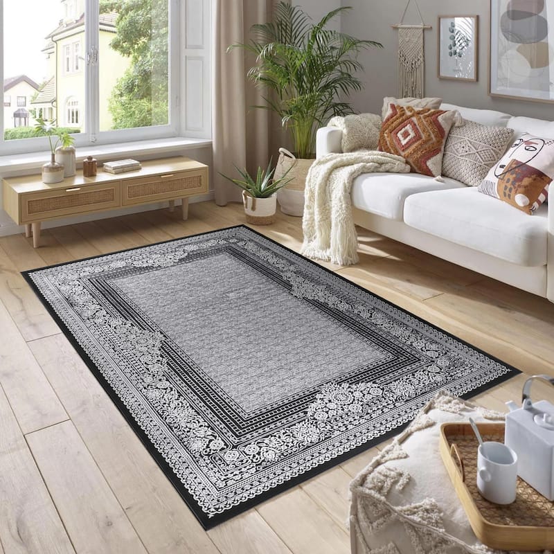 Marissa Collection Black Border Transitional Area Rug
