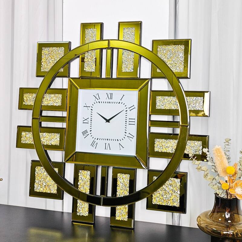 Large Wall Clock Crystal Twinkle Crush Diamond Mirrored