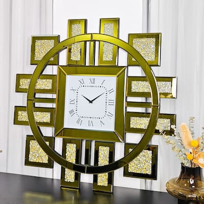 Large Wall Clock Crystal Twinkle Crush Diamond Mirrored