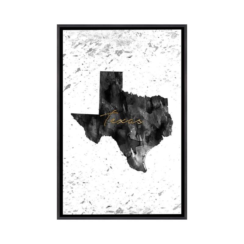 iCanvas "Texas Black And White Gold" by WallDecorAddict Framed - Ebony - 40x26