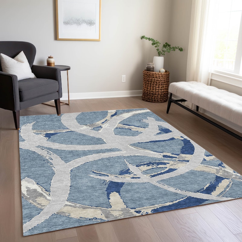 Machine Washable Indoor/ Outdoor Abstract Contemporary Chantille Rug