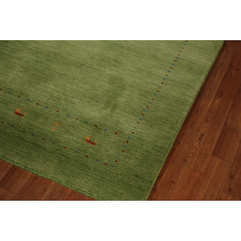 Hand Knotted Oriental 100% Wool Carpet Tribal Animal Pictorial Green Gabbeh Area Rug - 7' 7'' X 5' 3''