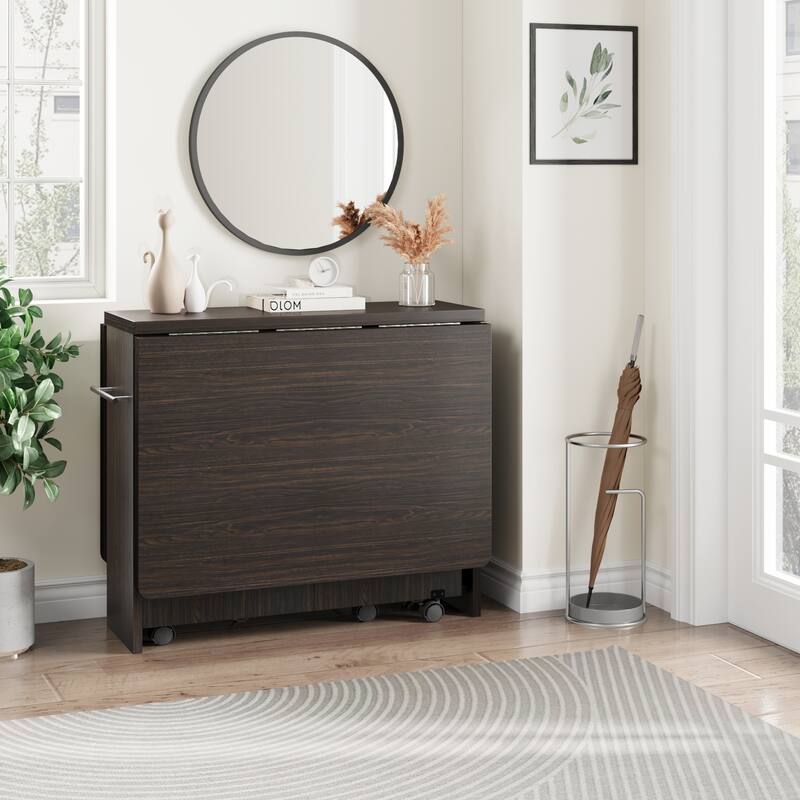 Folding Dining Table with 2 Tier Storage, Extendable Kitchen Table