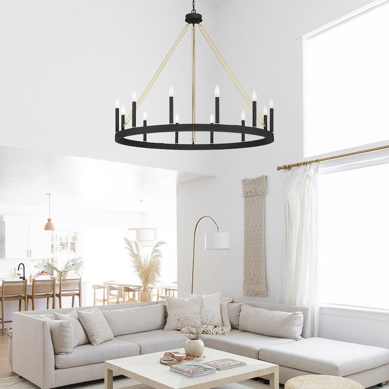 Update 12-light 40In Modern Farmhouse Wagon Wheel Chandelier