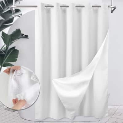 Waffle Weave Shower Curtain with Snap-liner No Hooks Needed