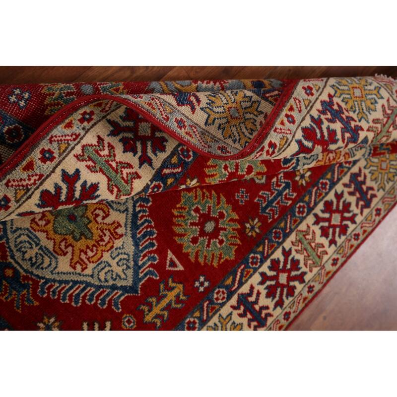 Kazak Oriental Accent Rug Handmade Traditional Red Wool Carpet - 3'3" x 4'7"