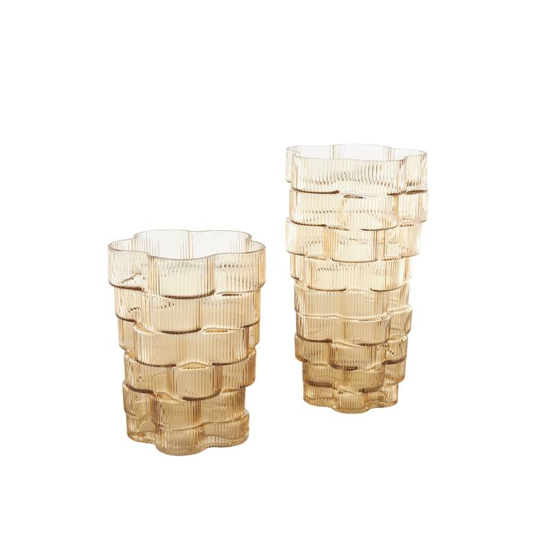 Brown or Blue Glass Ribbed Stacked Flower Vase (Set of 2)