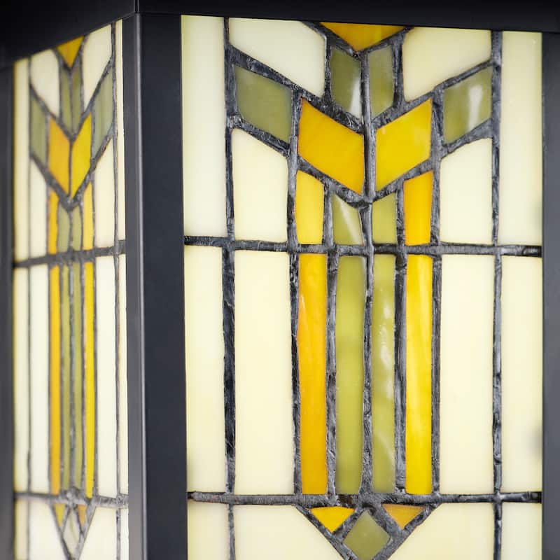 River of Goods Amber/Ivory Stained Glass Black 1-Light Outdoor Lantern Sconce - 10.75" x 9" x 11.75"