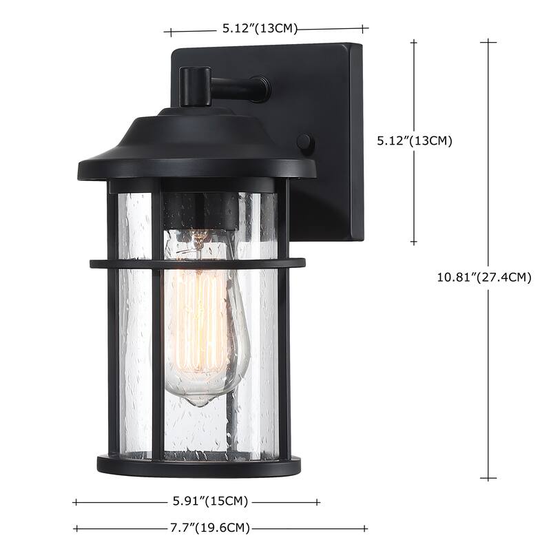 Modern Black Outdoor Wall Lantern with Seeded Glass