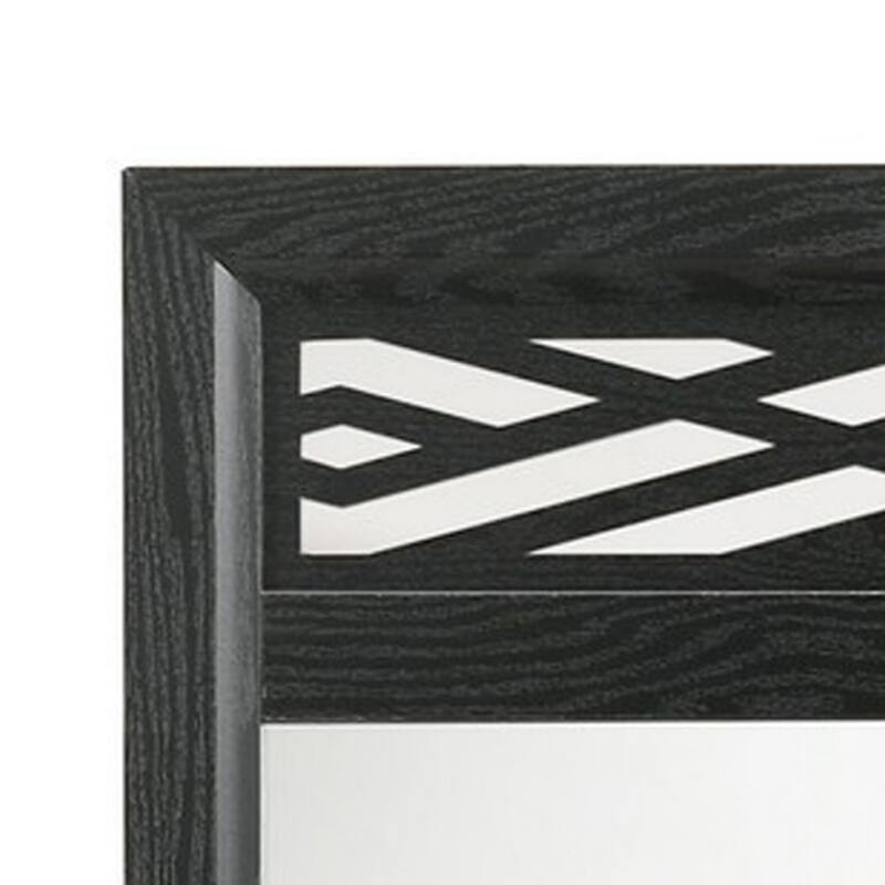 Kira 22 x 40 Dresser Mirror, Geometric Design, Rubberwood, Black Finish