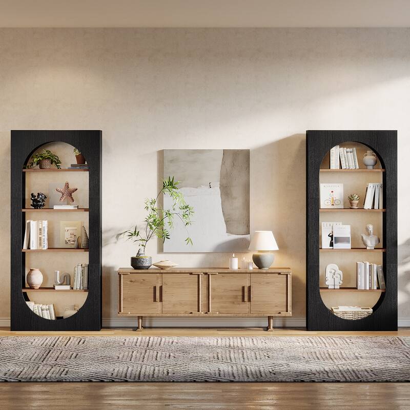70.8" Tall Arched Bookcase, 5-shelf Modern Black Bookshelf (Set of 2) - 11.81" D x 31.5" W x 70.86" H