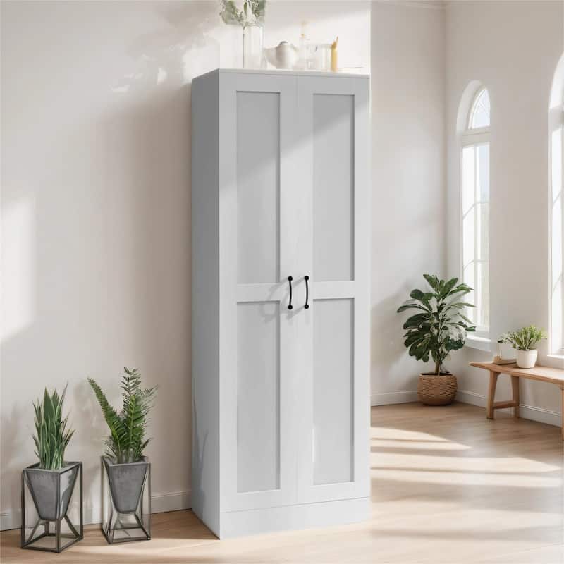 69" Tall Pantry Cupboard Cabinet w/ Soft Close Doors, Movable Shelves - White