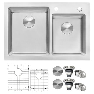 Ruvati 33 x 22 inch Drop-in Topmount Kitchen Sink 16 Gauge Stainless Steel 60/40 Double Bowl - RVM5166 - 8' x 11'