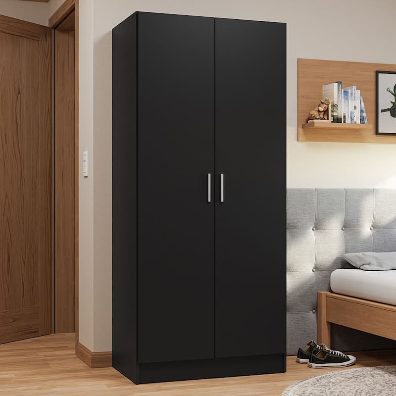 Madesa 2 Door Wardrobe Storage Cabinet with Ample Shelf 31"L - Black