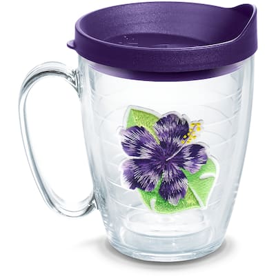 Tervis Tropical Hibiscus Collection Made in USA Double Walled Insulated Travel Tumbler, Island Hibiscus Purple - 16oz Mug