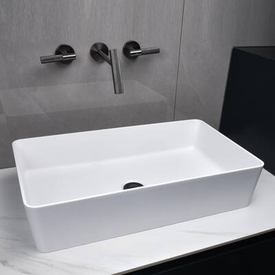 Plastic Rectangular Vessel Bathroom Sink in White