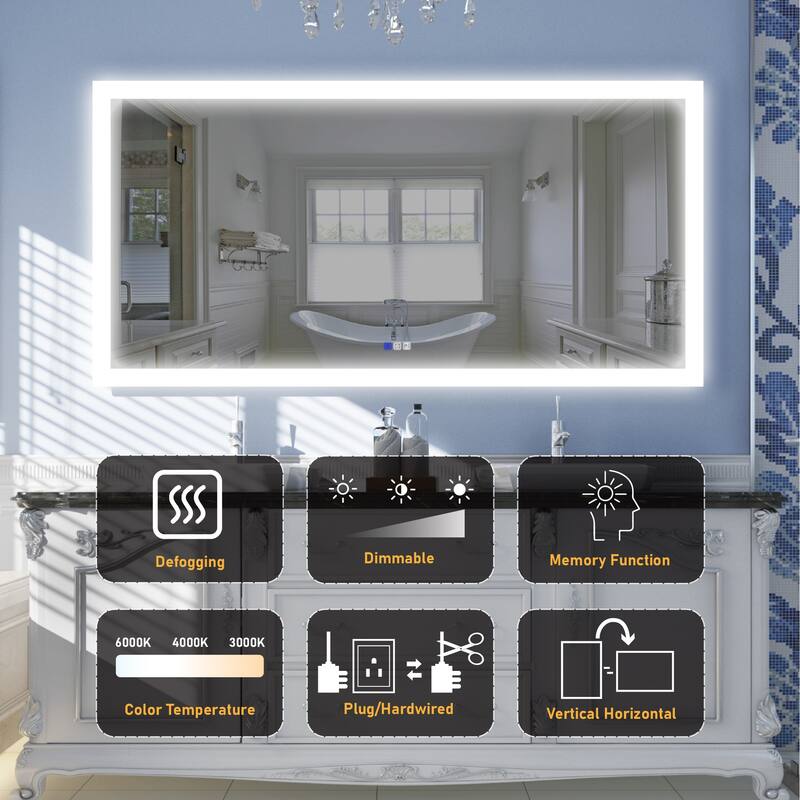 Bathroom Wall Mounted Frameless LED Mirror Super Bright Light With Anti-Fog (Horizontal/Vertical)