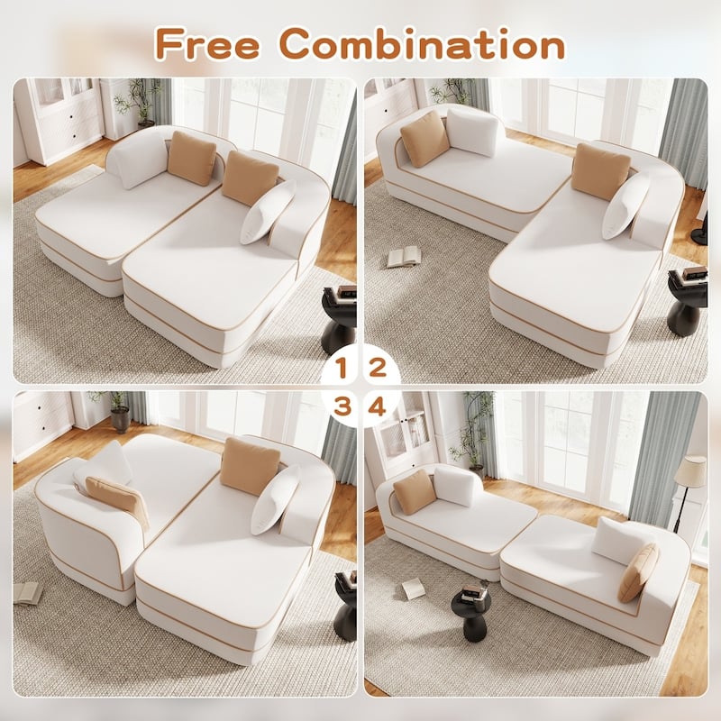 77.2" Symmetrical Fluffy Comfy Modular Sectional Sleeper Sofa with Double Chaises
