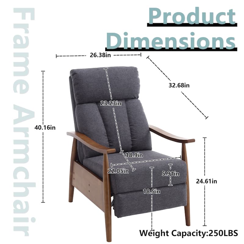 HOMEFUN Linen/Leather/Microsuede Upholstered Wood Frame Adjustable Recliner Lounge Armchair