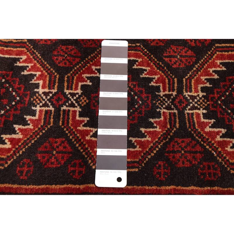 ECARPETGALLERY Hand-knotted Baluch Black, Red Wool Rug - 3'9 x 7'9