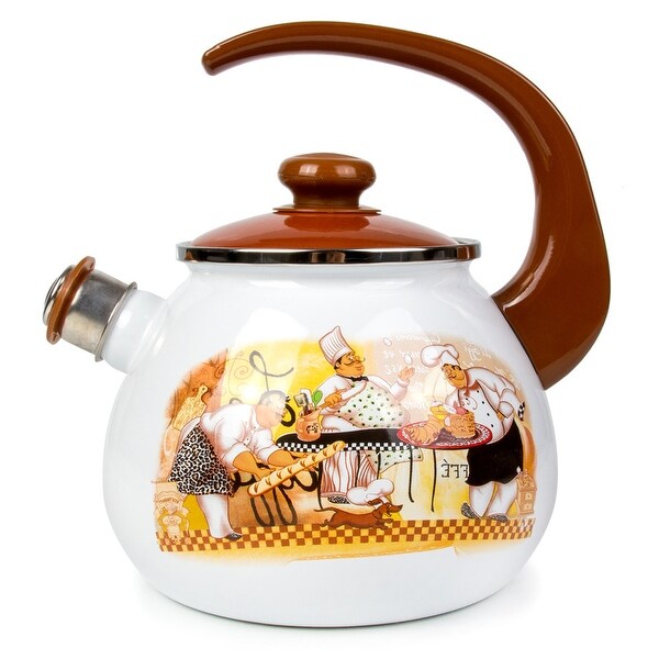 STP-Goods 2.7-Quart Chefs de Cuisine Enamel on Steel Whistle Tea Kettle