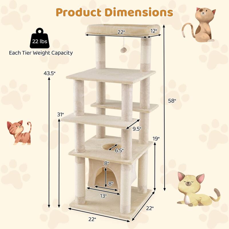 Costway Large Multi-level Cat Tree 58" Tall Cat Tower with Swaying - See Details